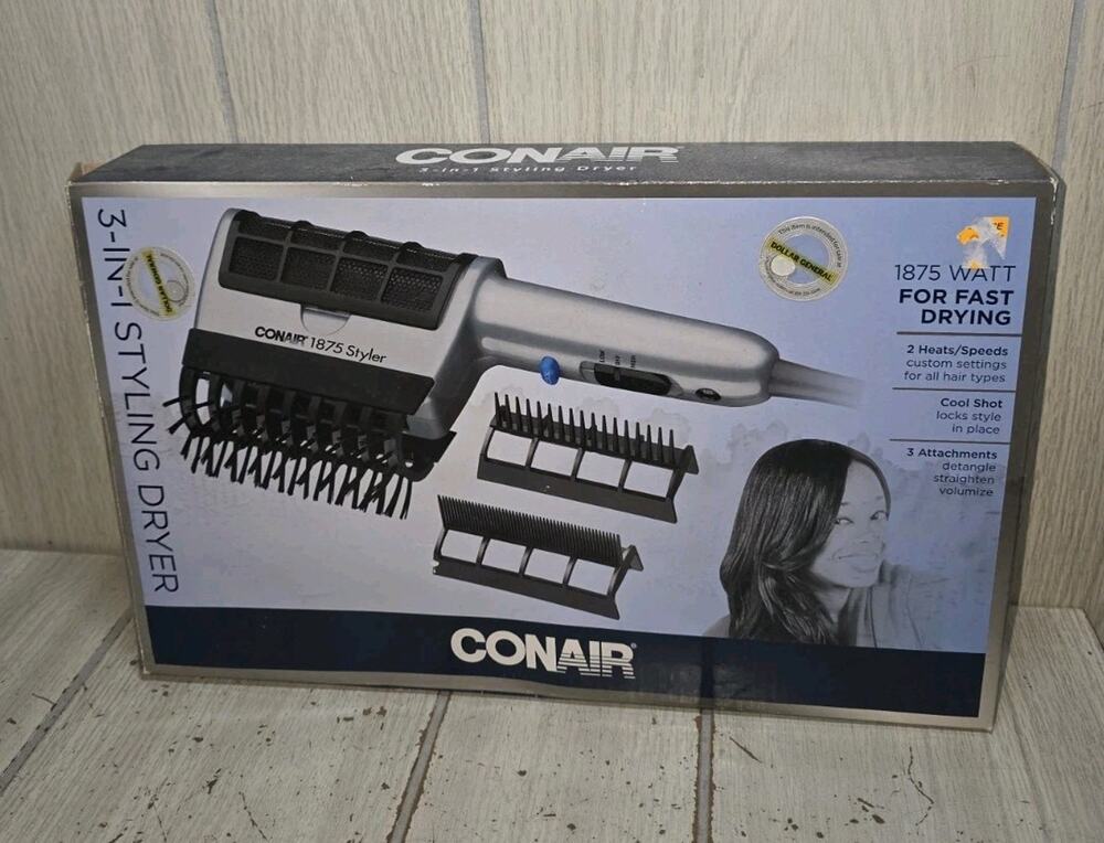 Conair 1875 Watt 3 In 1 Styling Hair Dryer With Attachments All Hair Types Box